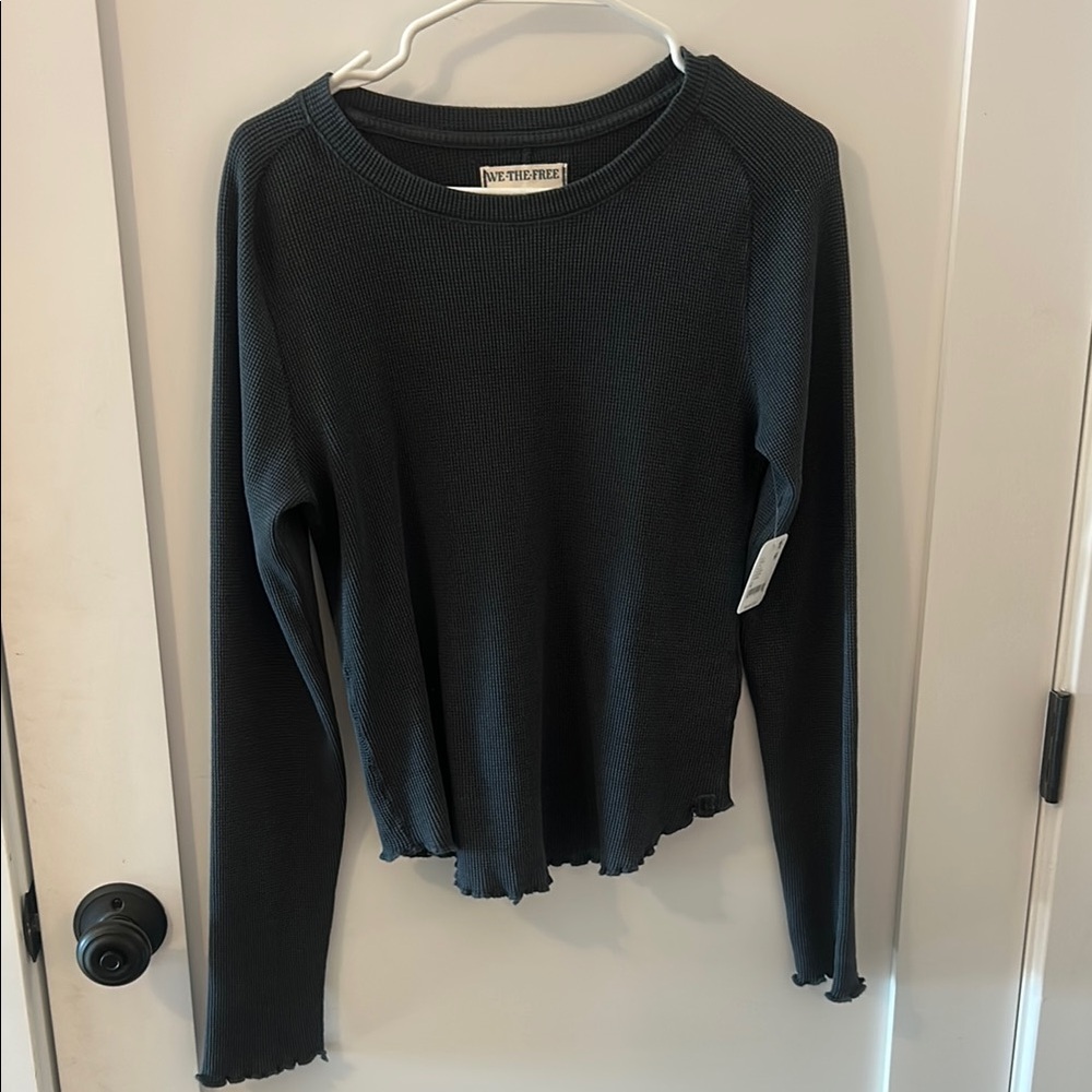 Free People Dark Forest Green Ribbed Women's Top